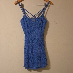 A. Byer Blue Babydoll Mini Dress Spaghetti Strap